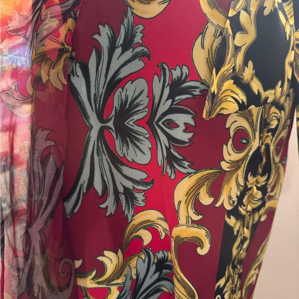 Alice & Olivia  Women's Red and Gold Baroque Print Blouse NWOT $395 retail - Picture 13 of 14
